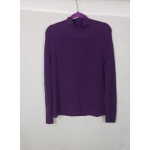 Eileen Fisher Purple 100% Extra Fine Merino Wool Mock Neck Ribbed Sweater Small